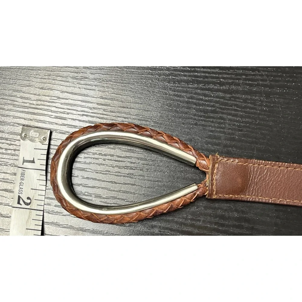 Vintage Leather Slide Adjust Belt with Teardrop Loop Buckle & Whipstitch Detail